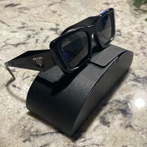 Prada Glossy Black Rectangular Sunglasses